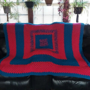 Crocheted quilt 69 x 69 in Vibrant pink and medium Beautiful blue